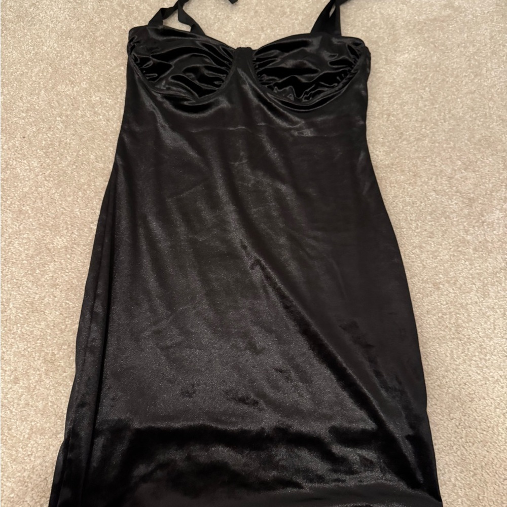 Garage black velvet dress with tie straps